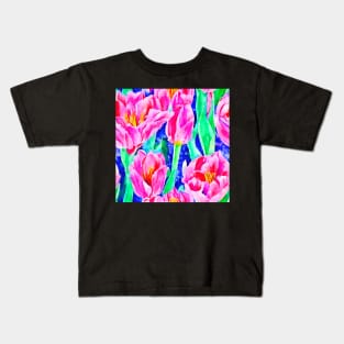 Field of tulips watercolor pattern Kids T-Shirt